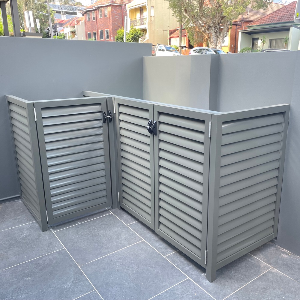 Garbage bin enclosure with aluminium louvre panels for apartment units