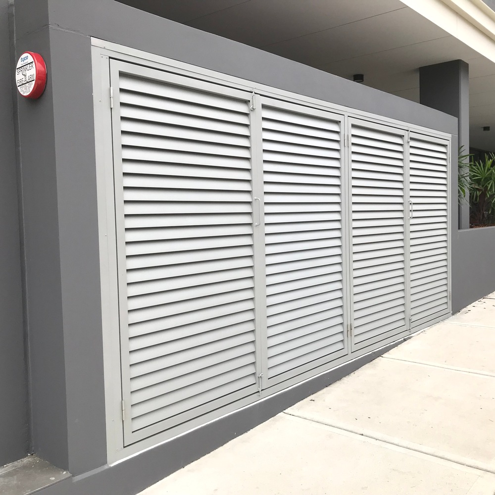 Aluminium louvre fire hydrant enclosure with double access doors