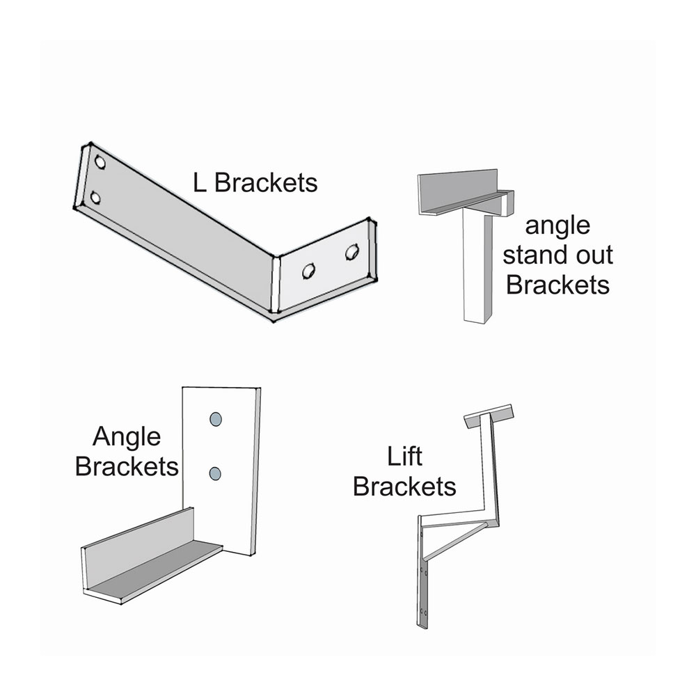 alt-text Custom aluminium mounting brackets including L brackets, angle brackets, stand-out brackets and lift brackets for louvre and awning installations.